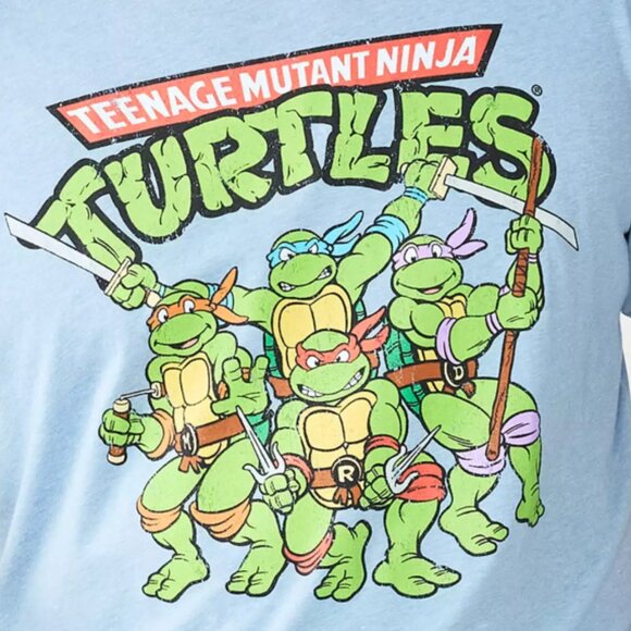 Men's Sky Blue Heathered Teenage Mutant Ninja Turtle Group Graphic Tee Size XLT - Picture 2 of 3